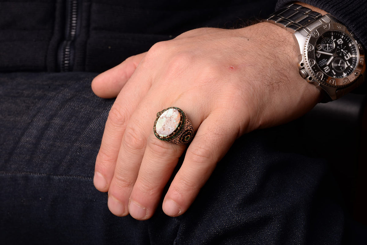 Handmade Natural Arizona Turquoise Stone Ring, 925 Sterling Silver, Sultan Ring (Model-3) — 7