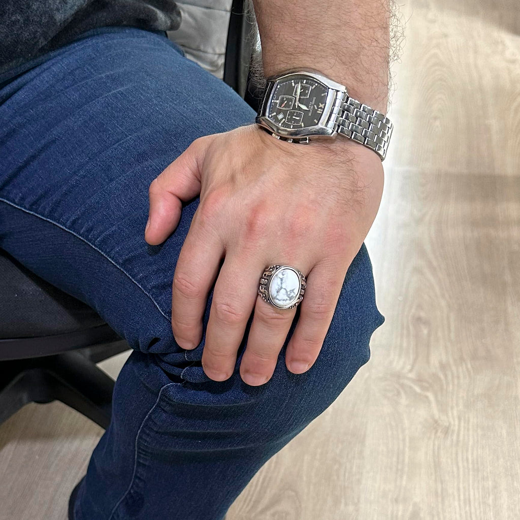 Natural Howlite Stone Silver Ring — 3