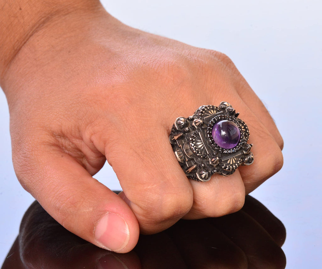 Luxury 925 Sterling Silver Ring - Natural Amethyst Stone — 7