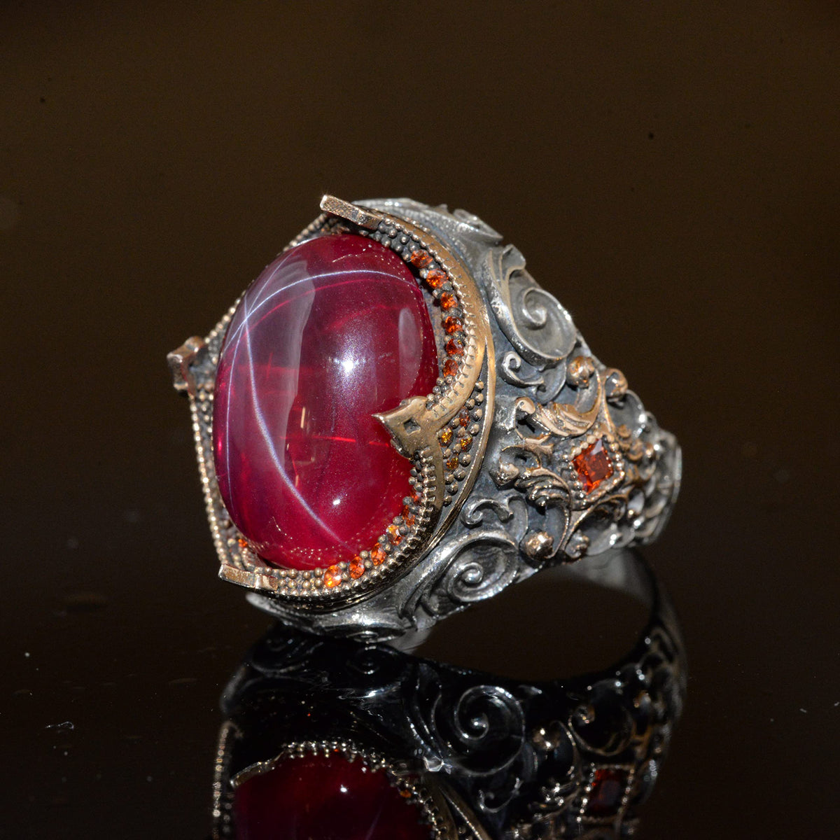 Natural Star Ruby Stone Ring - 925 Sterling Silver — 3