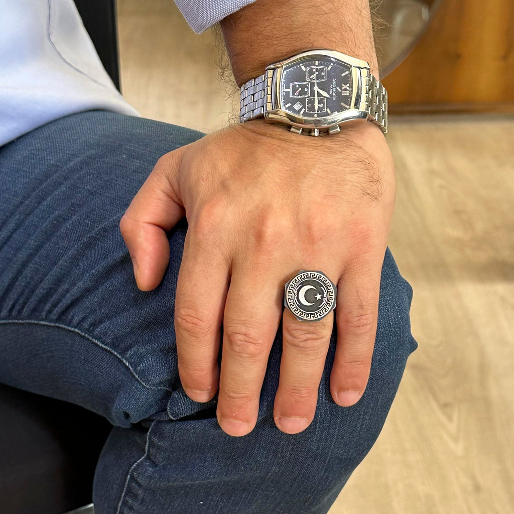 925 Sterling Silver Ring - Greek Pattern Men's Ring - Handcrafted Ring — 3