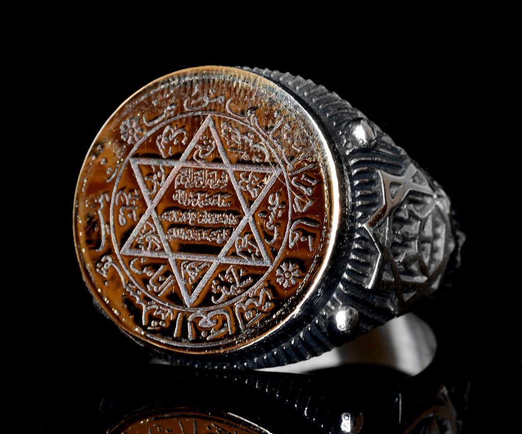 Silver Ring - Gold Detailed Star of David Charm — 3