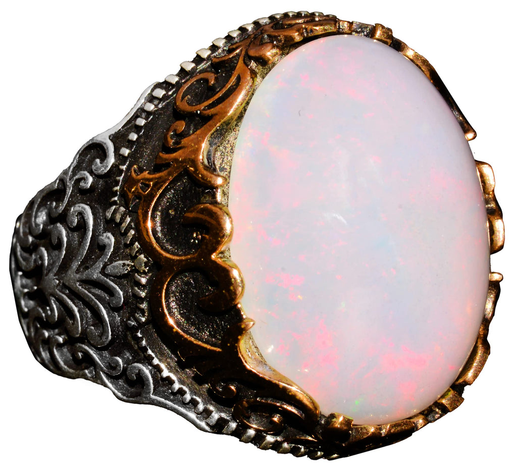Australian Opal Natural Stone Ring - 10.00 Carat - Men's Ring - 925 Sterling Silver