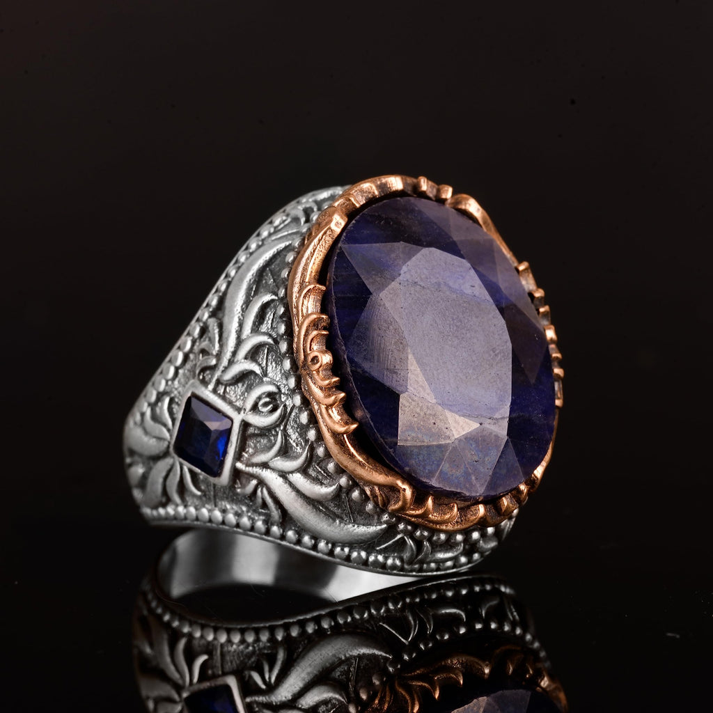 925 Sterling Silver Men's Ring - Handmade Ring with Natural Sapphire Stone — 5