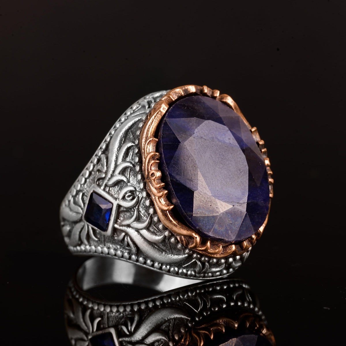 925 Sterling Silver Men's Ring - Handmade Ring with Natural Sapphire Stone — 5