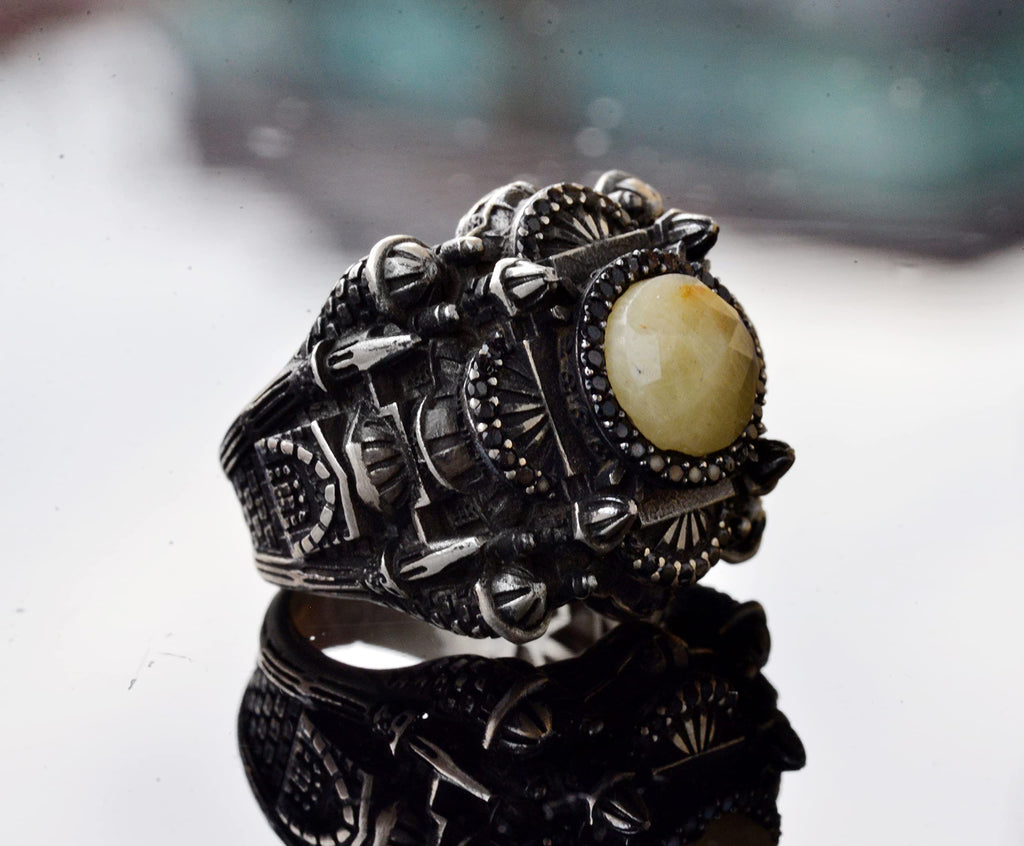 Handmade Yellow Sapphire Stone Ring - Islamic Mosque Design — 4