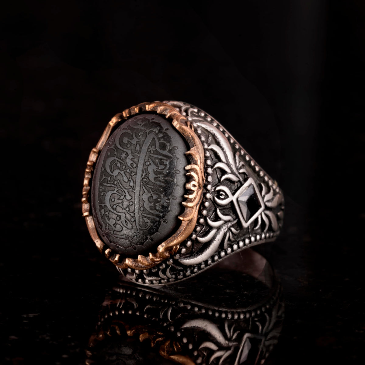 Natural Hematite Stone Ring, Islamic Ring, 925 Sterling Silver Ring — 5