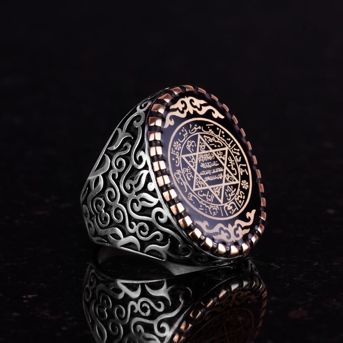 KAMBO Handmade 925 Sterling Silver Men's Ring, Religious Kabbalah David Star of Solomon Design, Vintage Statement Ring f