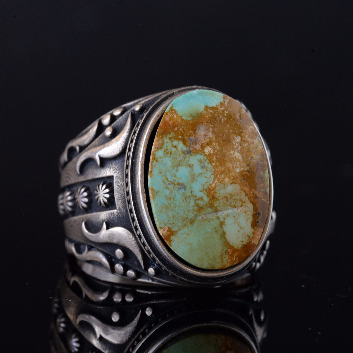 925 Sterling Silver Men's Ring with Natural Arizona Turquoise Stone - Vintage Design Handmade Jewelry — 6