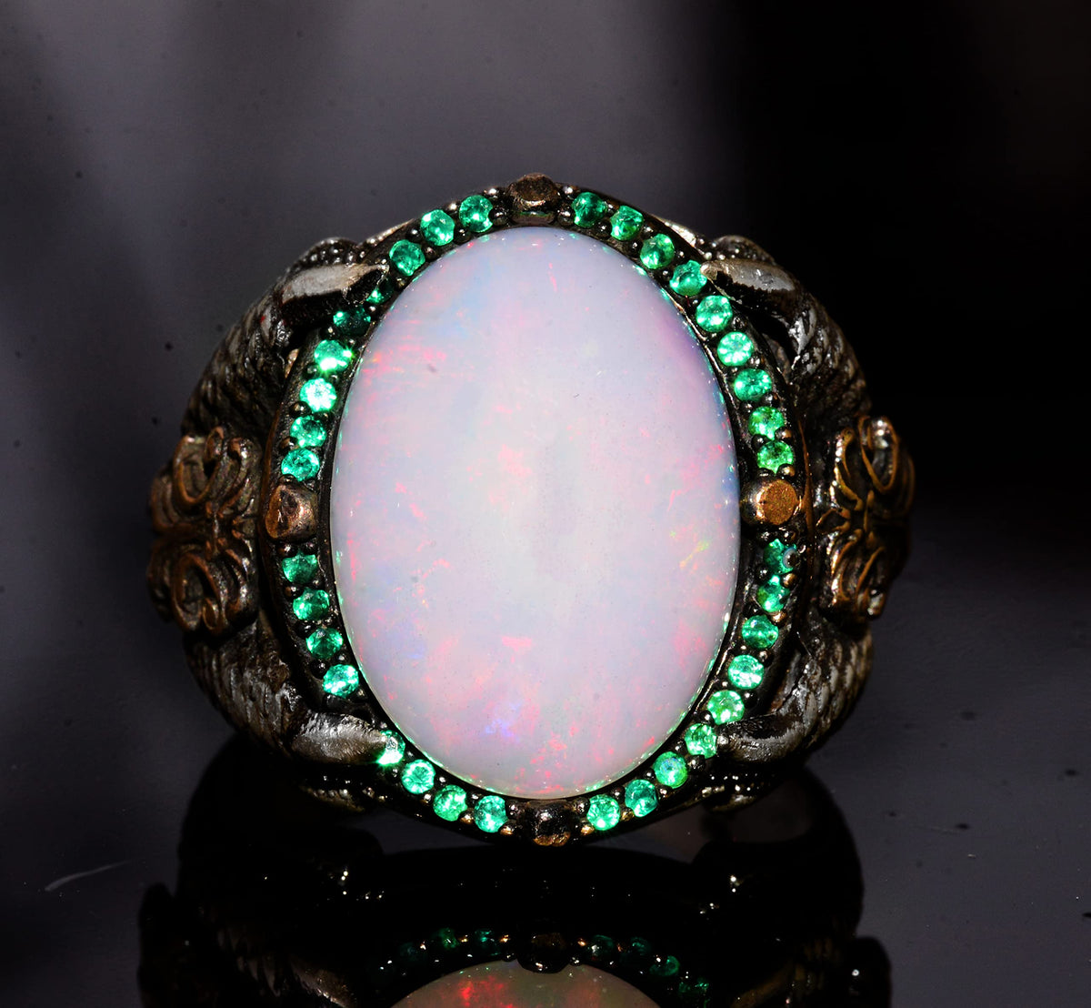 Real Natural Australian Opal Stone 10.00 Carat Ring - Special Men's Ring - Silver Large Ring — 5