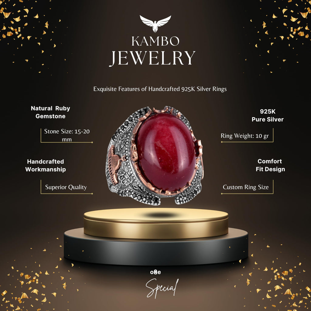 Natural Ruby Stone Silver Men's Ring (Model-3) — 2