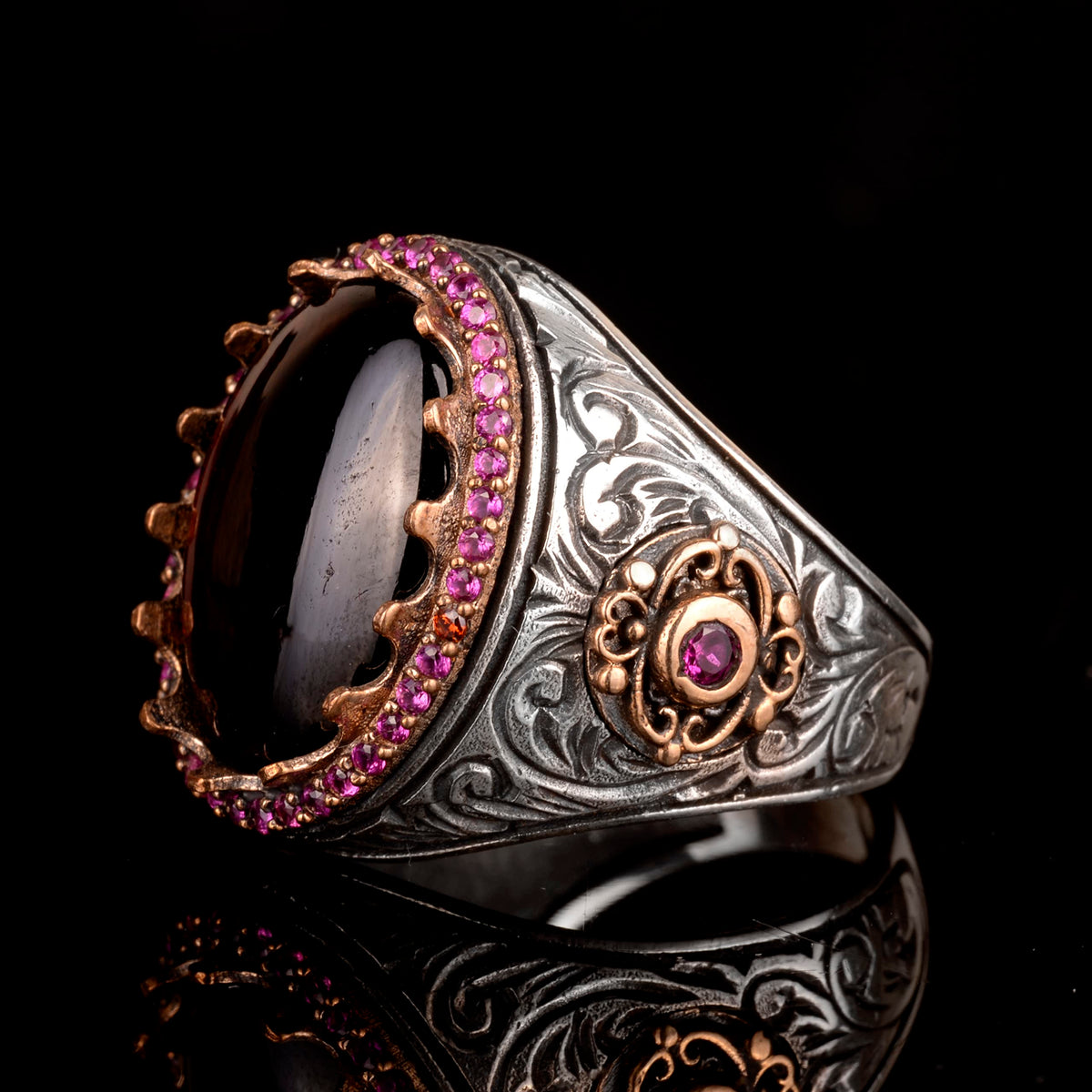 925 Sterling Silver Men's Ring Natural Garnet Stone - Handmade Expressive Ring — 5