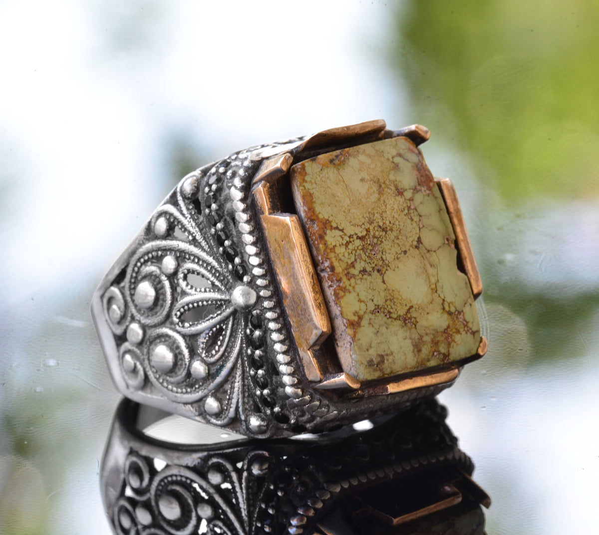 Natural Green Turquoise Stone Ring — 4