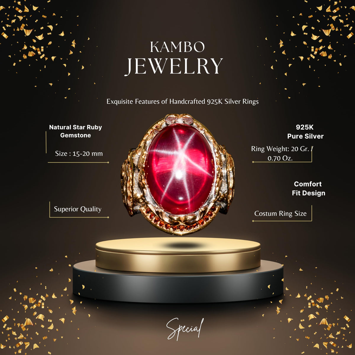 Natural Star Ruby Stone Ring, 925 Sterling Silver Ring — 2