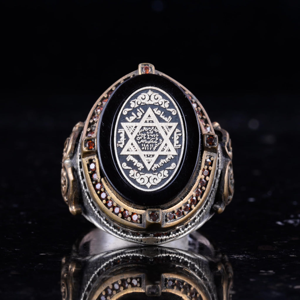 Silver Men's Ring - Onyx Stone - Solomon Seal Symbol, Courage and Vitality Symbol - Handmade Ring — 2