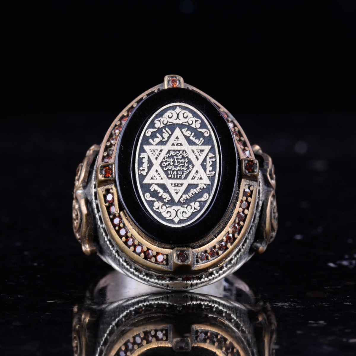 Silver Men's Ring - Onyx Stone - Solomon Seal Symbol, Courage and Vitality Symbol - Handmade Ring — 2