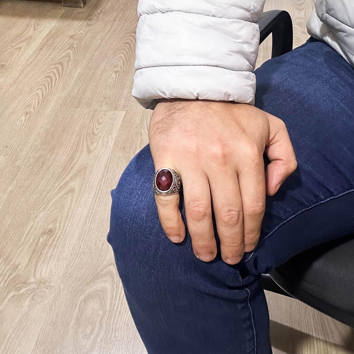 Handmade Garnet Stone Ring - 925 Sterling Silver Men's Ring — 3