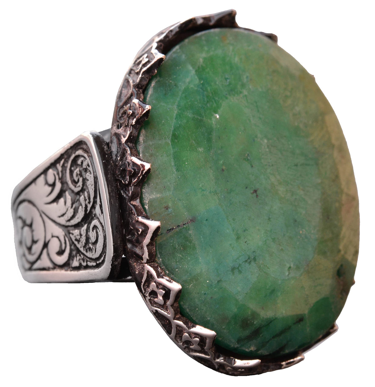 Handmade 925 Sterling Silver Men's Ring, Real Emerald Stone