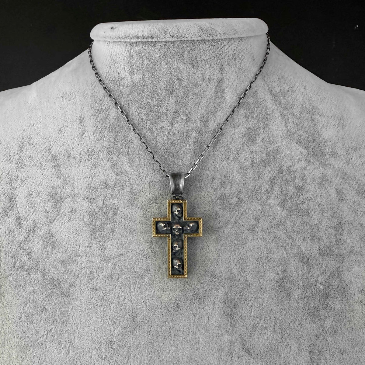 KAMBO 925 Sterling Silver Skull Cross Necklace - Handmade Gothic Pendant with Skull Motif - Symbol of Mortality and Inner Strength (Gold Plated) — 3