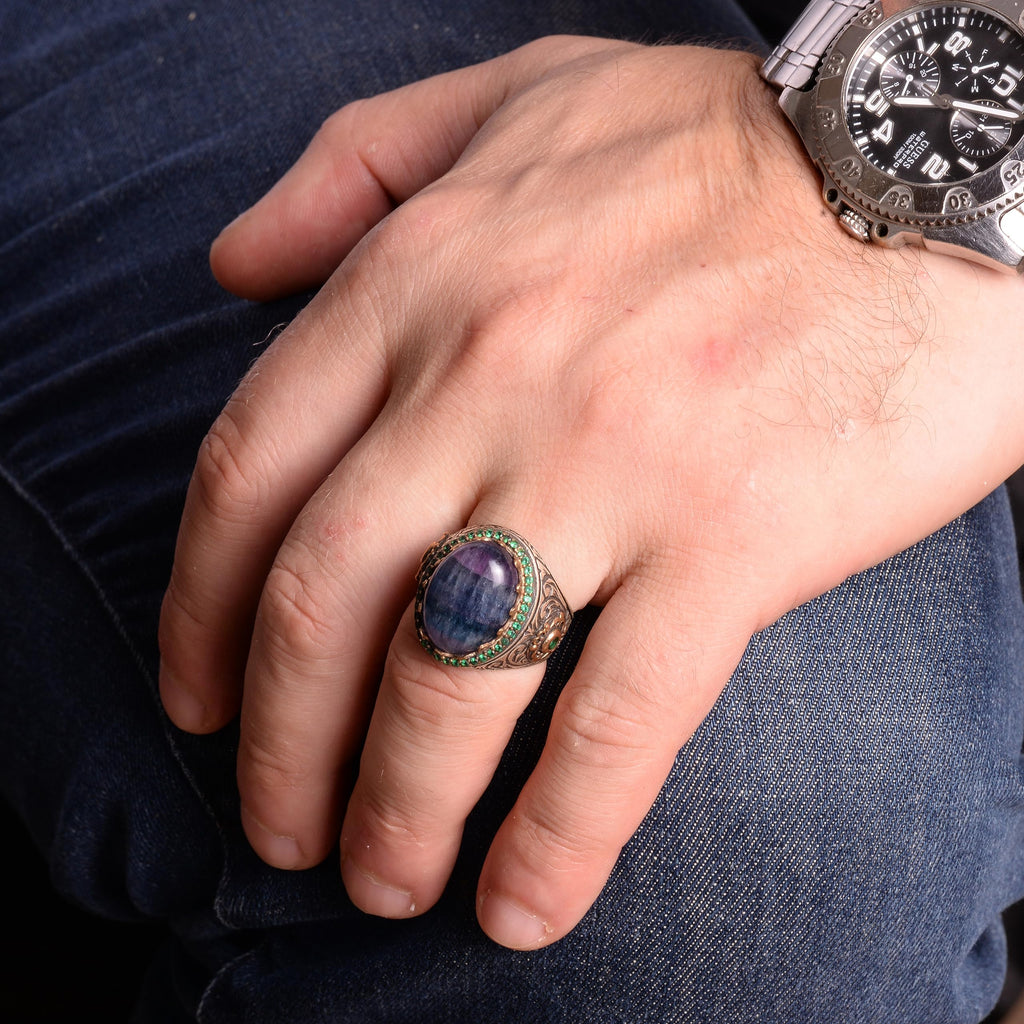 King Ring, Natural Fluorite Stone Ring, 925 Sterling Silver — 3
