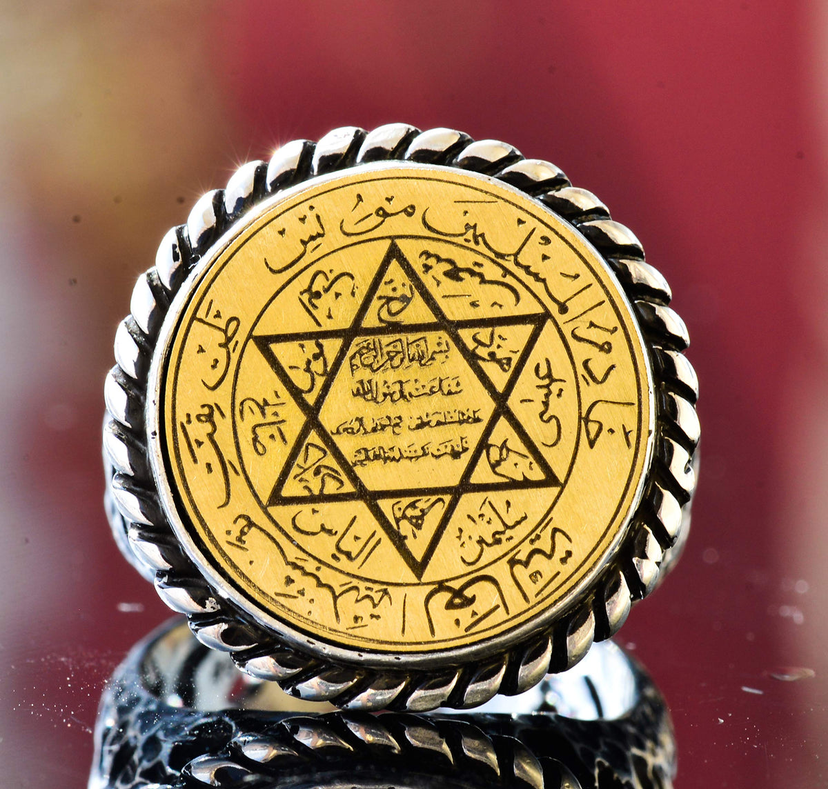 Silver Ring for Men - Islamic Writings and Star of David Charm — 4