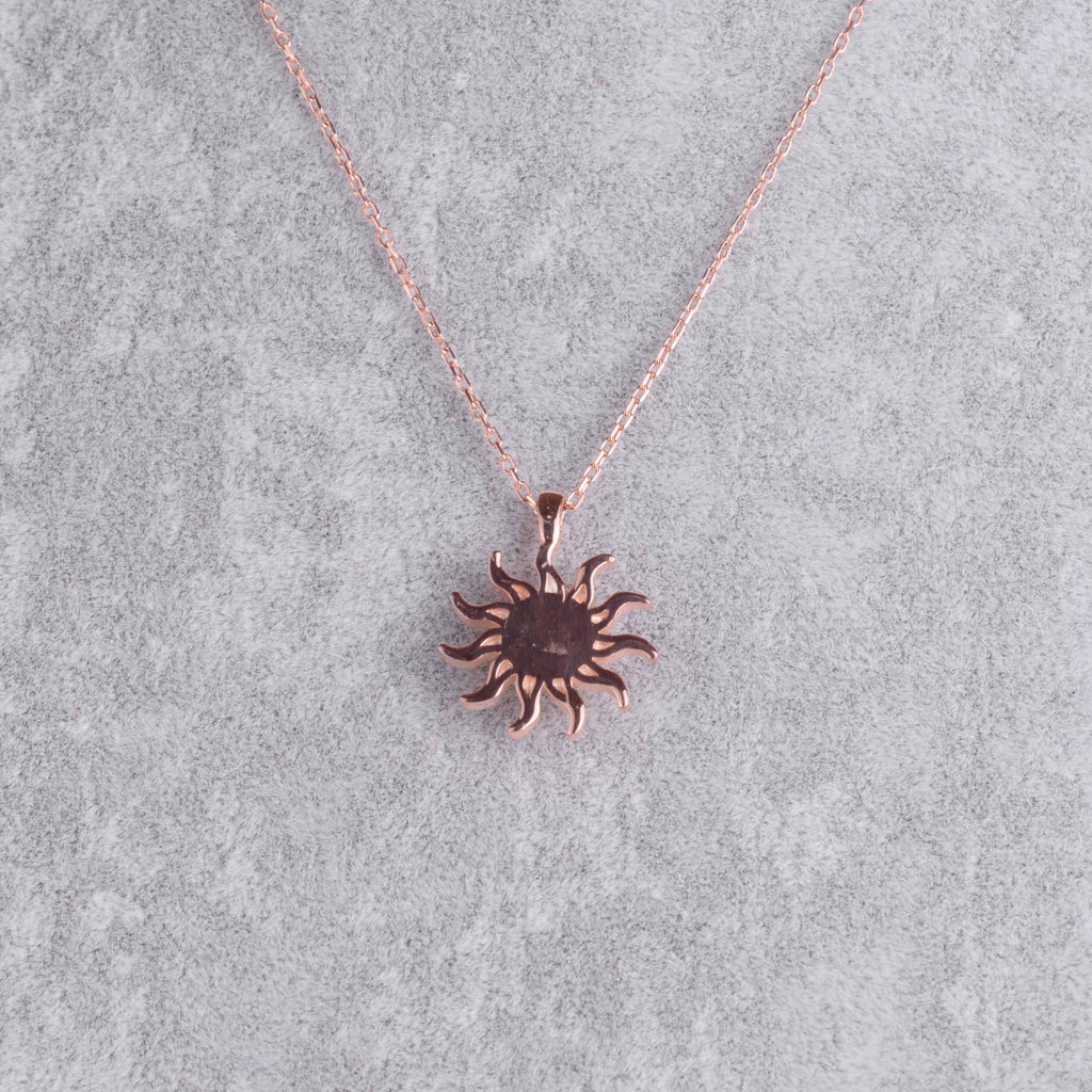 KAMBO Silver Rose Gold Plated Sun Necklace - Centered with Opal Stone — 4