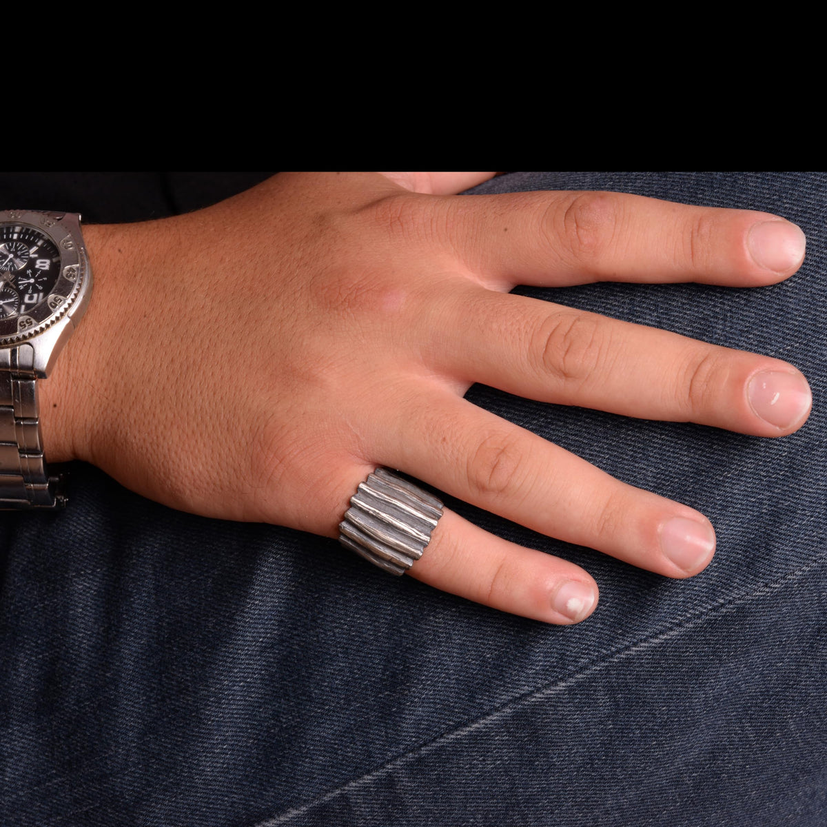 Falcon Jewelry KAMBO Handmade 925 Sterling Silver Men’s Ring, Ottoman Byzantine Pattern with Multi-Layer Line Pen Craft,