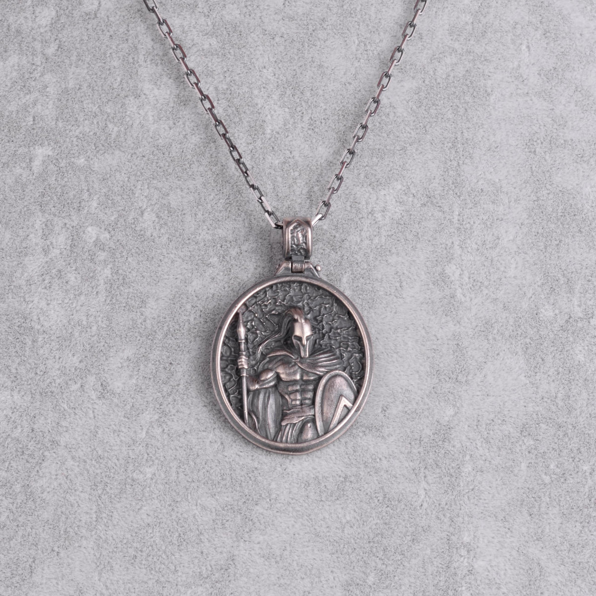 KAMBO 925 Sterling Silver Spartan Warrior Men's Necklace – Handmade Shield and Spear Design Chain Necklace (Silver) — 5