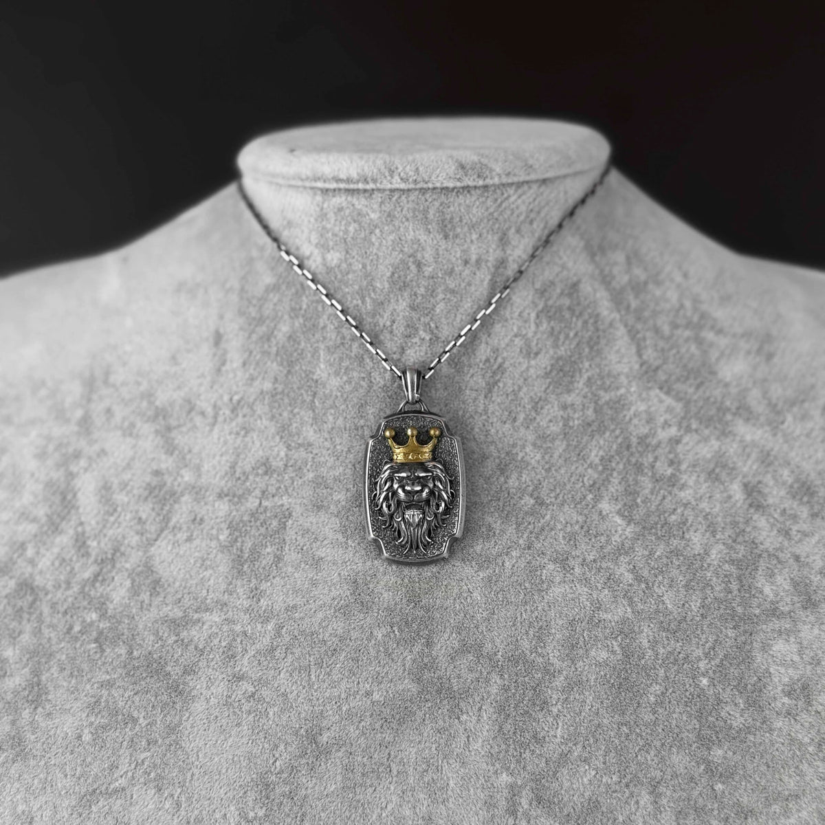 KAMBO 925 Sterling Silver Chain Men's Necklace - Crowned Lion Head Pendant - Symbol of Strength and Leadership (Gold Plated) — 3
