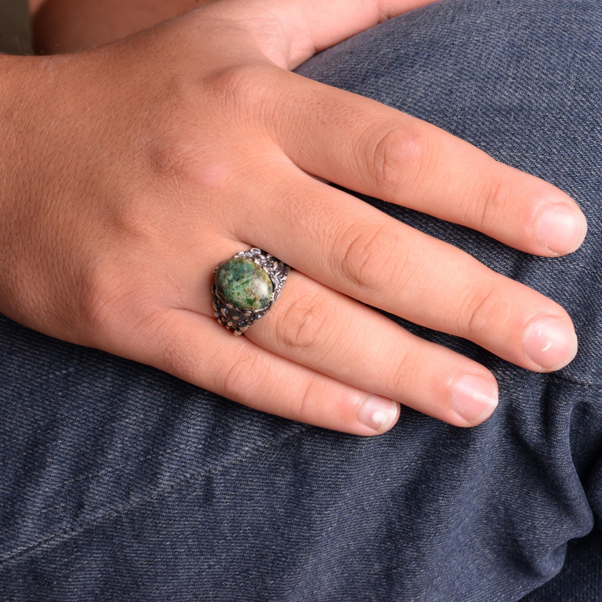Natural Arizona Turquoise Stone Ring - 925 Sterling Silver (Model-5) — 3