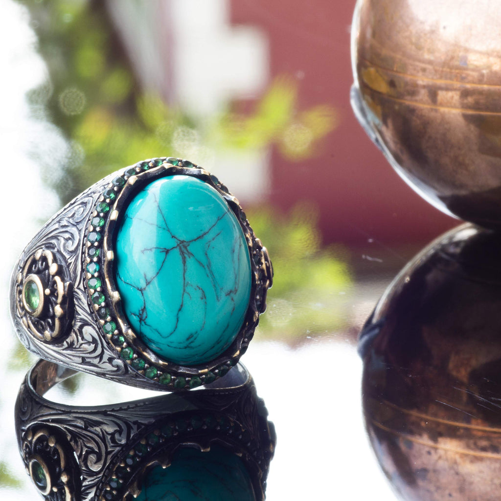 Silver Men's Ring with Fire Blue Stone, King's Ring — 4