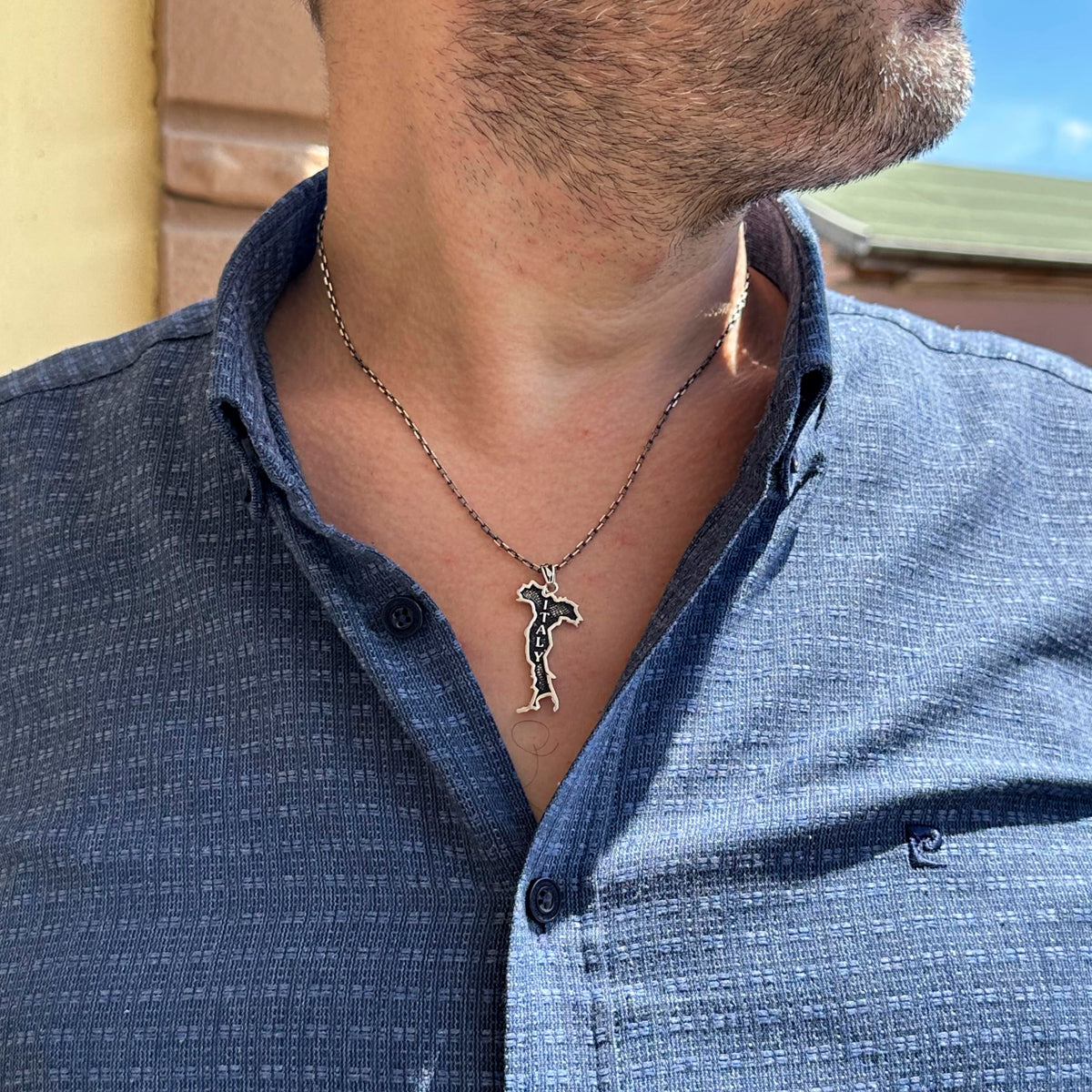 KAMBO 925K Solid Silver Country Map Cable Chain Necklace (Italy) — 3