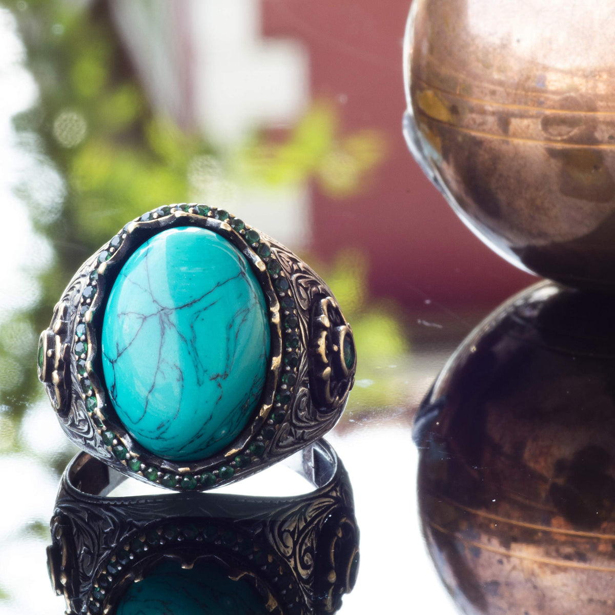 Silver Men's Ring with Fire Blue Stone, King's Ring — 5