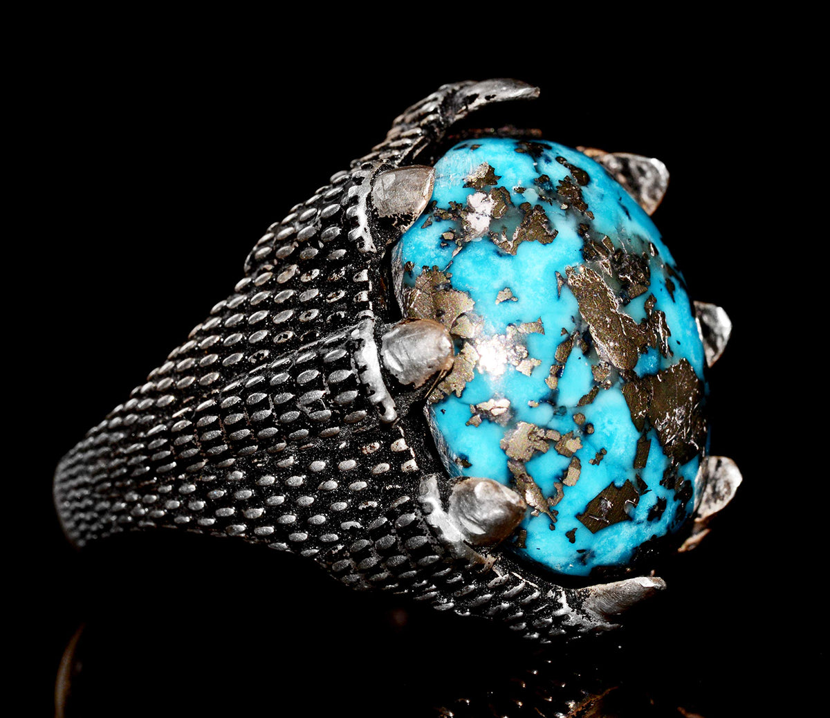 Silver Men's Ring - Arizona Turquoise Natural Stone - Hawk Claw Design (Model-2) — 4