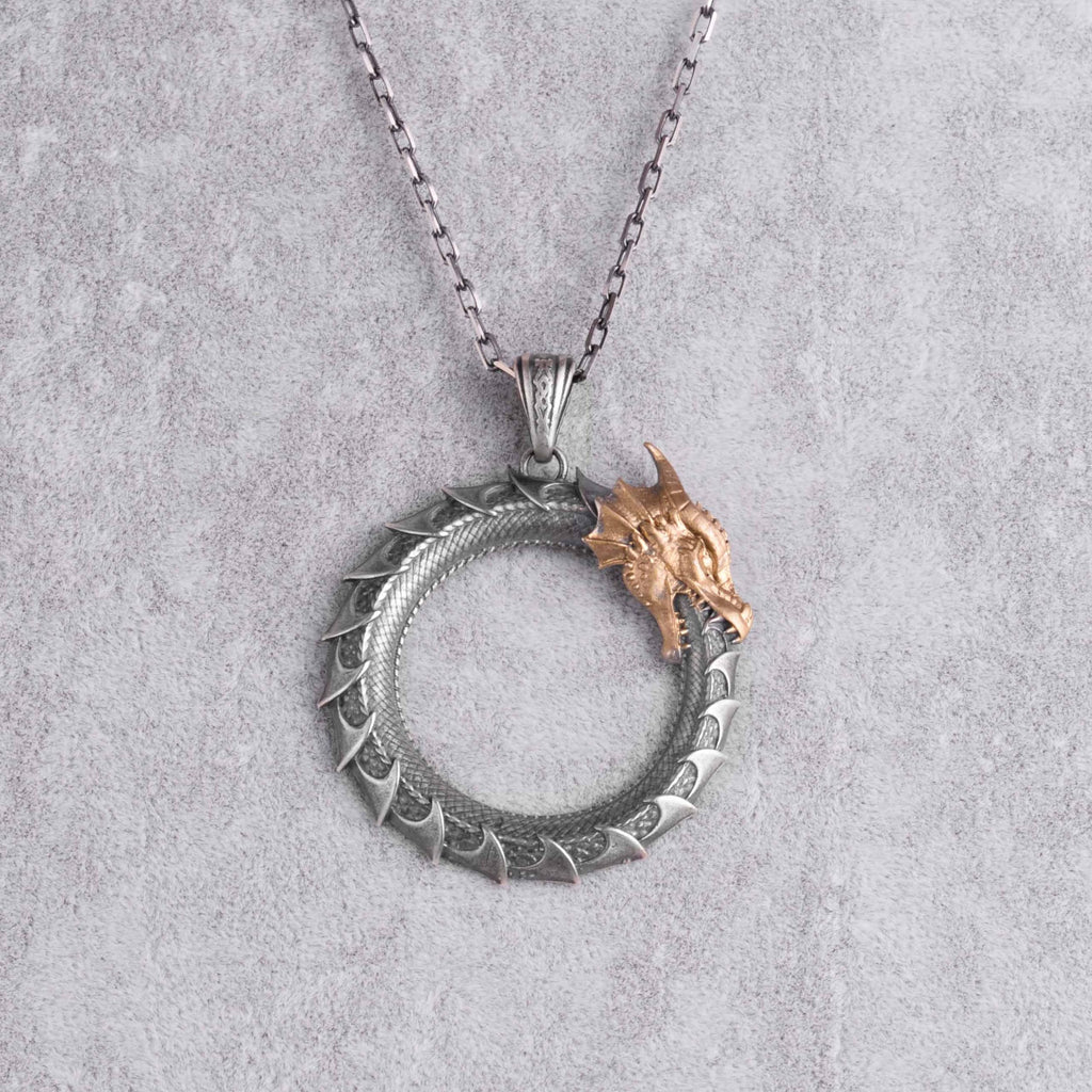 KAMBO Ouroboros Dragon Necklace for Men - 925 Sterling Silver Handmade Scandinavian Style Jewelry with Symbol of Infinity and Rebirth (Gold Plated) — 4