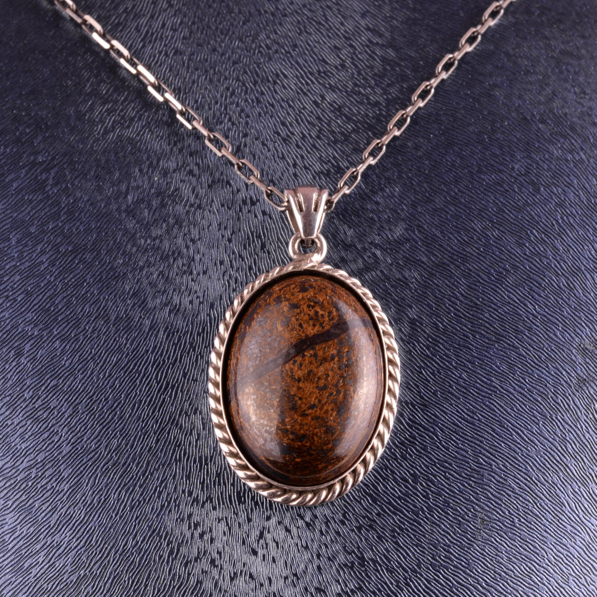 KAMBO Natural Stone Chain Unisex Necklace 925 Sterling Silver – Handmade Oval Description Necklace (Bronzite) — 4