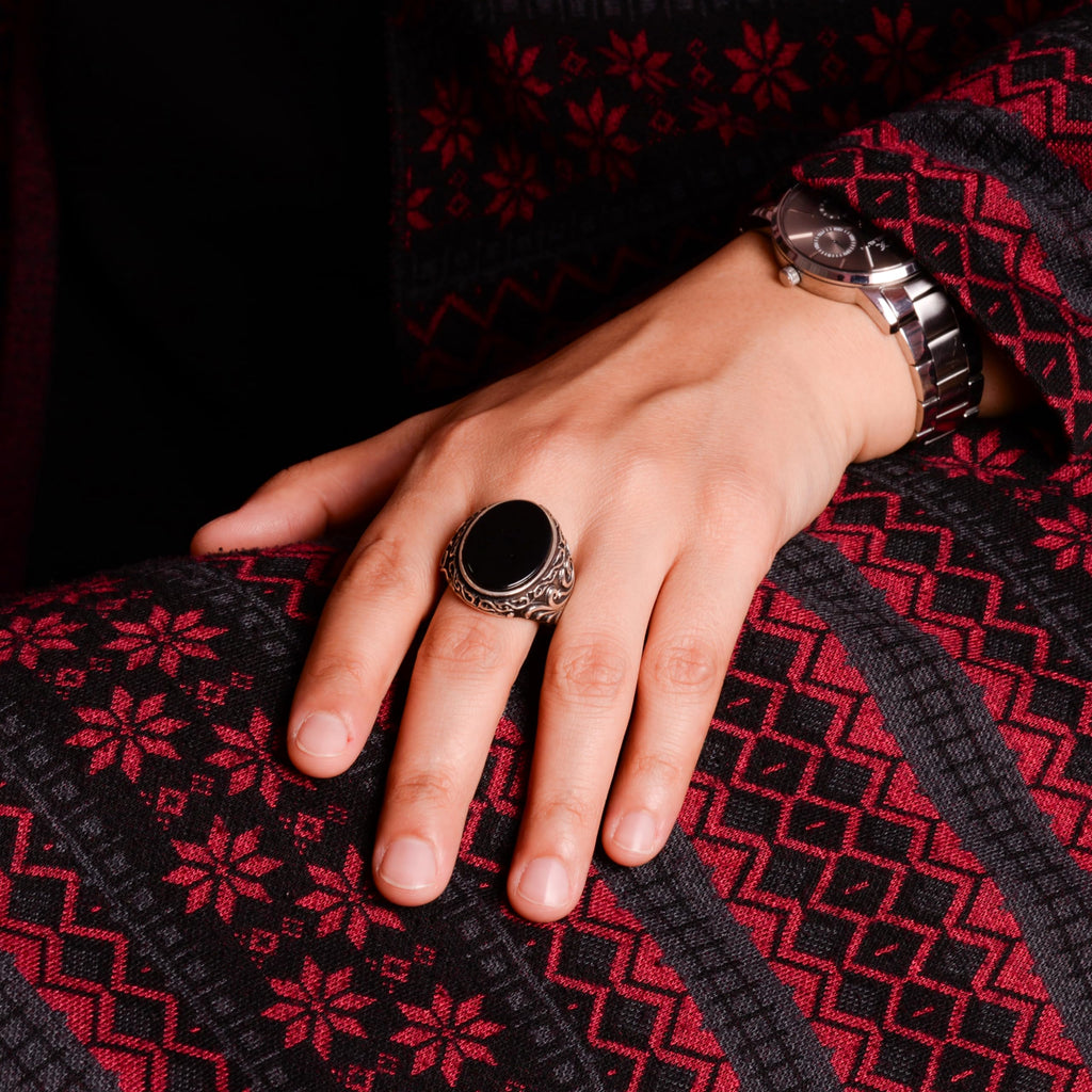925 Sterling Silver Men's Ring with Natural Black Onyx Stone — 3