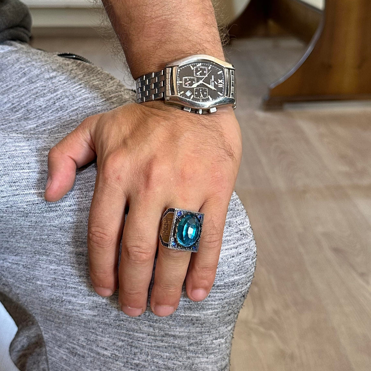 KAMBO 925 Sterling Silver Islamic Men's Ring, Synthetic Stone, Handmade Arabic Calligraphy Ring — 3