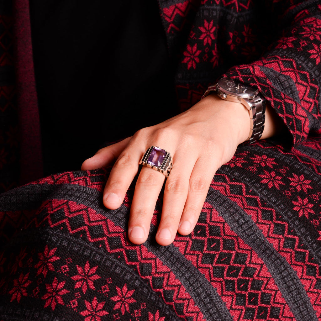Natural Amethyst Stone Ring, 925 Sterling Silver Men's Ring — 3