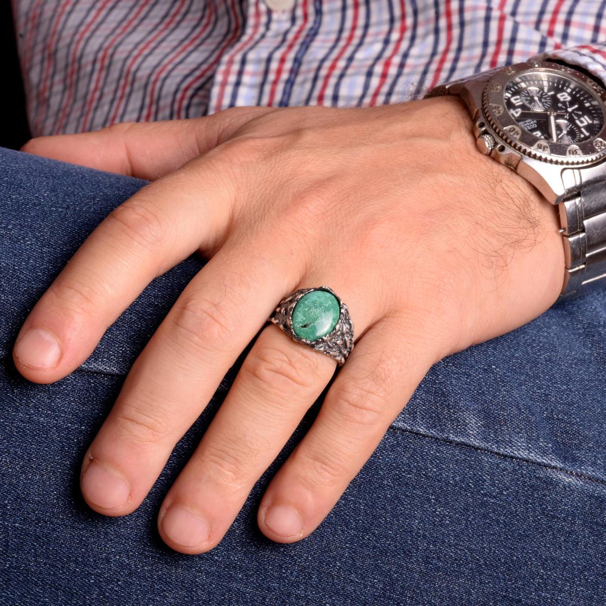 Natural Arizona Turquoise Stone Ring - 925 Sterling Silver (Model-4) — 3