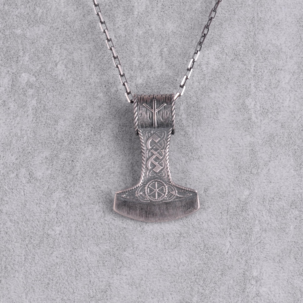 Handmade Viking Mjolnir Necklace - 925 Sterling Silver Chain Thor's Hammer Amulet (Silver) — 4