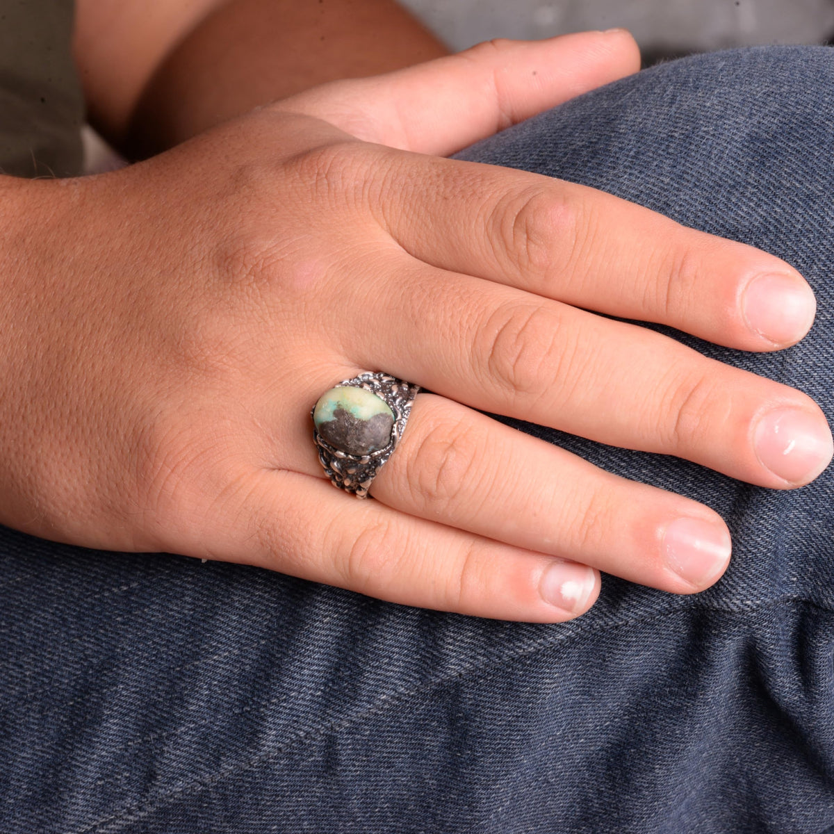 Natural Arizona Turquoise Stone Ring - 925 Sterling Silver Minimalist Ring (Model-3) — 3