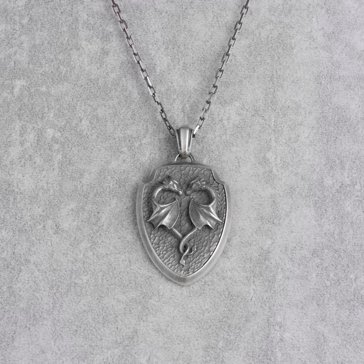 KAMBO Men's 925 Sterling Silver Double Dragon Necklace – Chain Handmade Legendary Shield Design Necklace (Silver) — 4