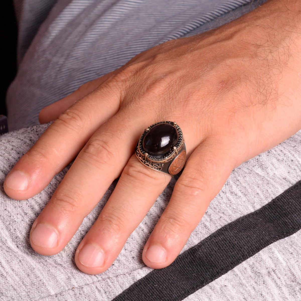 Natural Garnet Stone Ring - 925 Sterling Silver Men's Ring — 3