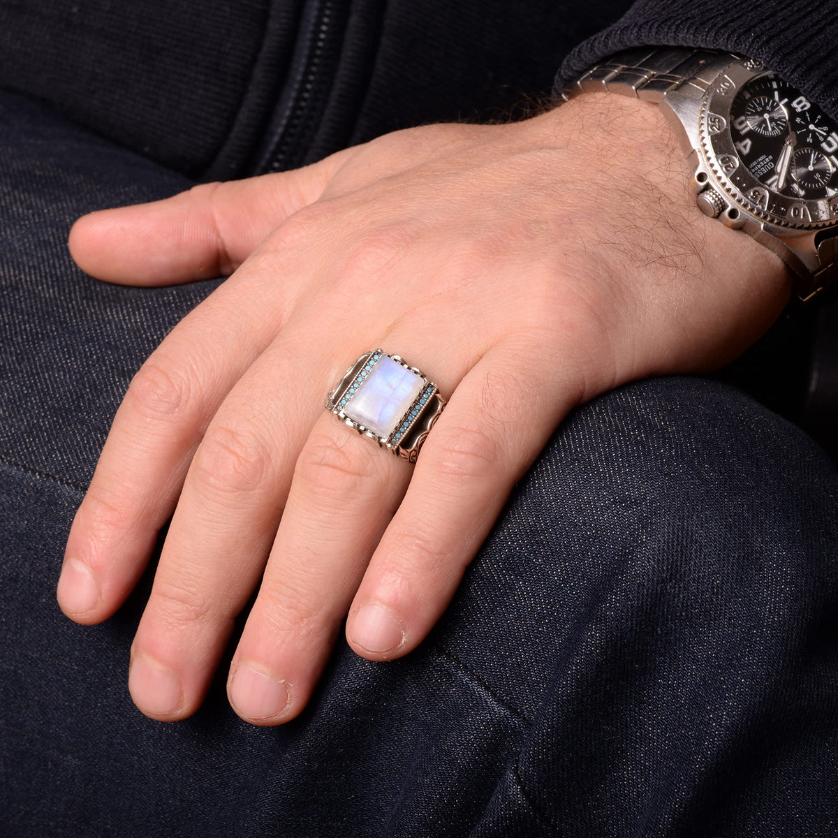 Natural Moonstone Ring - 925 Sterling Silver — 6