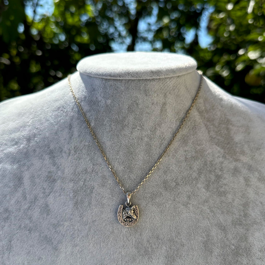 925 Sterling Silver Horseshoe and Horse Head Pendant - Handmade Symbol of Luck and Strength — 3