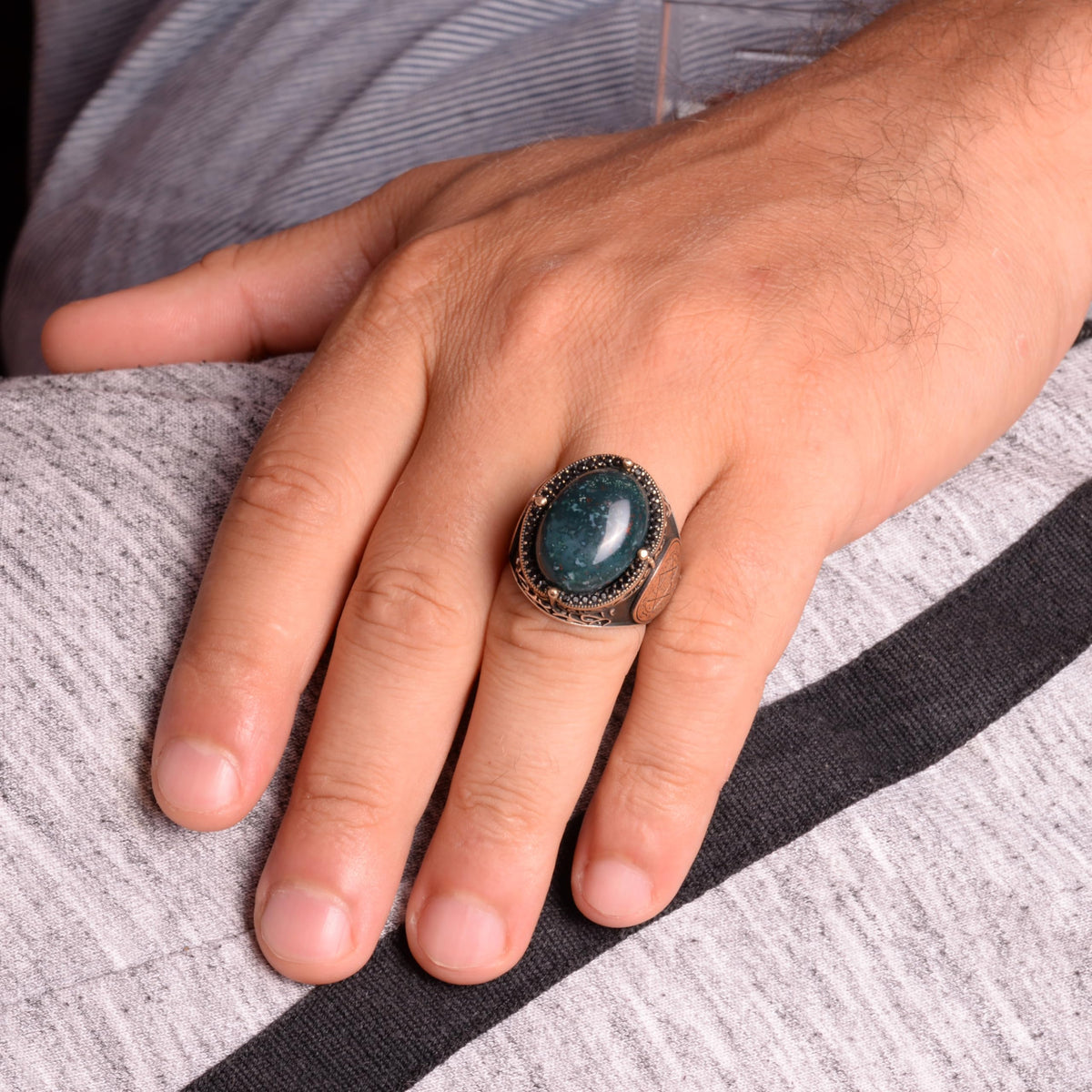 Star of David Ring, Natural Green Bloodstone Ring - 925 Sterling Silver — 6