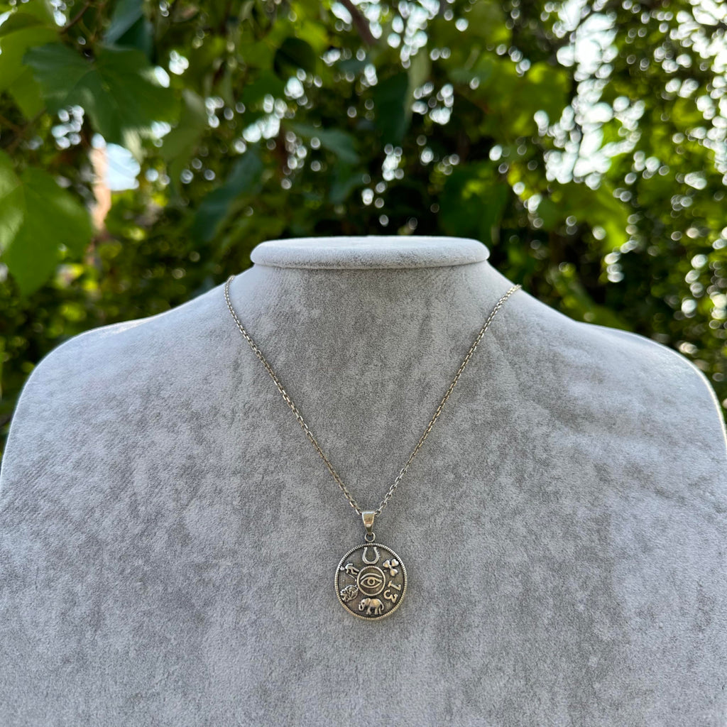 KAMBO 925 Sterling Silver Lucky Charms Necklace - Eye of Horus, Horseshoe, Elephant, Handmade Unique Necklace — 5