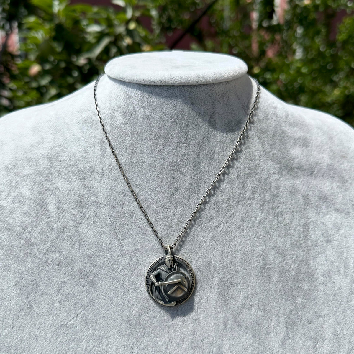 Spartan Warrior Necklace - Gothic Necklace - 925 Sterling Silver Men's Medallion Necklace — 3