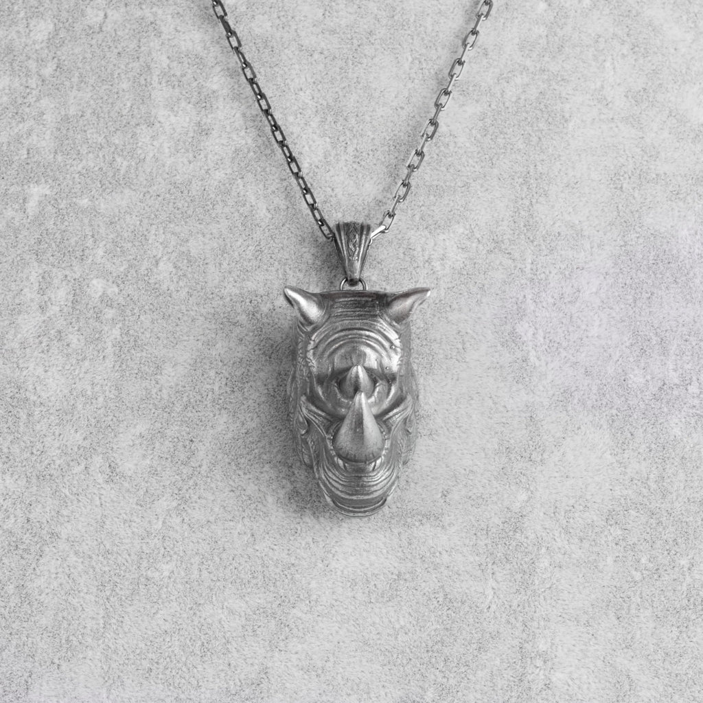 KAMBO Men's 925 Sterling Silver Rhinoceros Head Necklace – Chain Handmade Animal Totem Jewelry (Silver) — 4